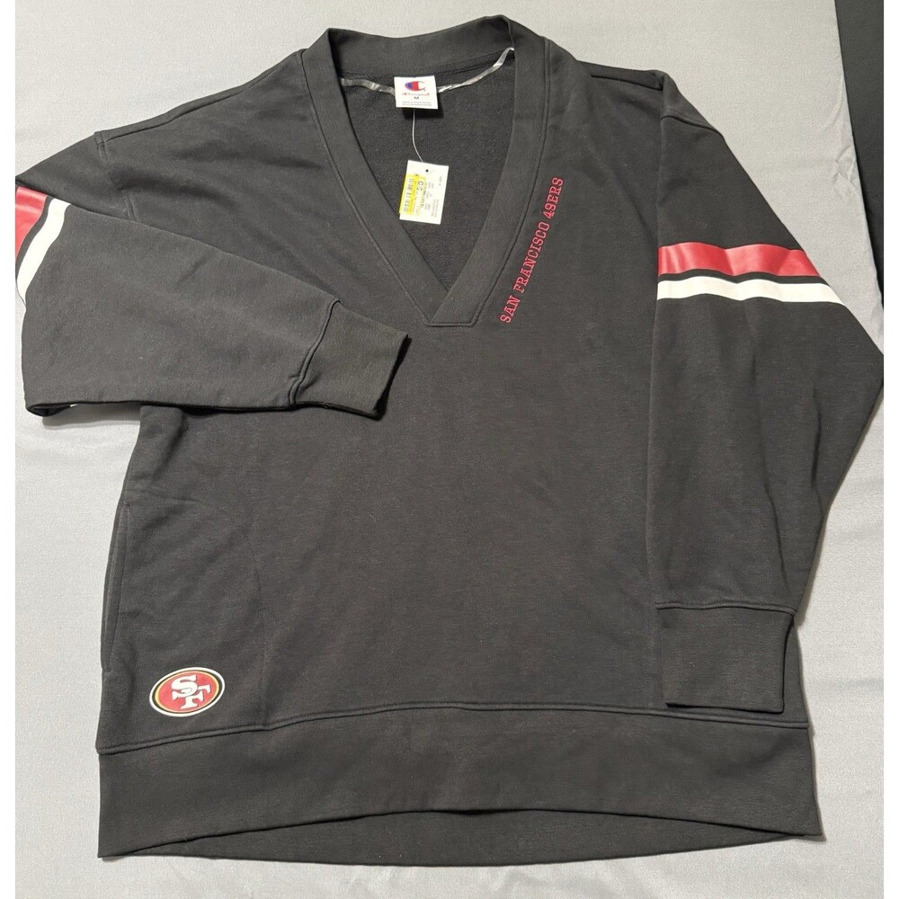 New Womens M NFL San Francisco 49ers V-Neck Oversized Pullover Tunic Sweatshirt